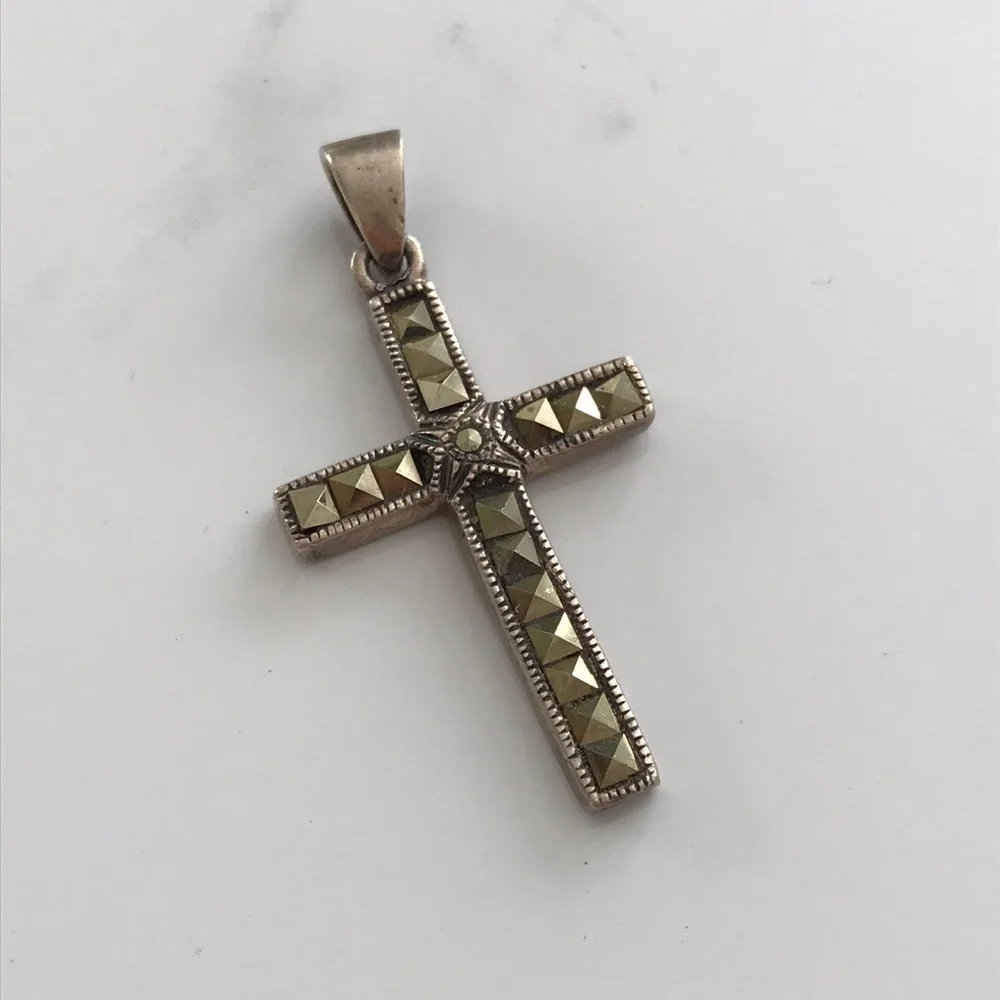 Vintage Sterling Silver Marcasite Cross Pendant